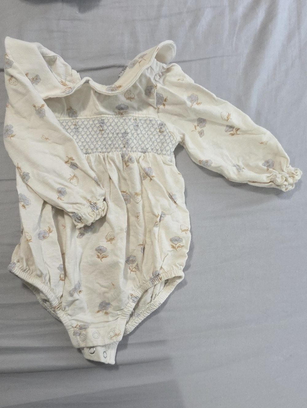 Unbranded Cream Floral Smocked Long-Sleeve Baby One-Piece